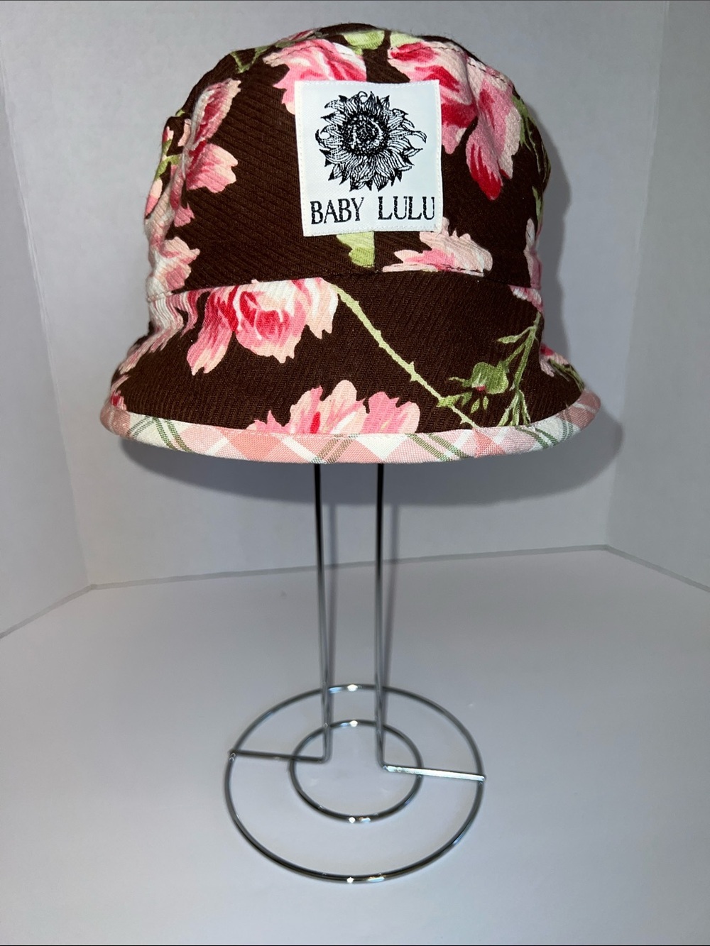 Pink Kids Floral Brown Bucket Hat with Brown Fleece Lining​